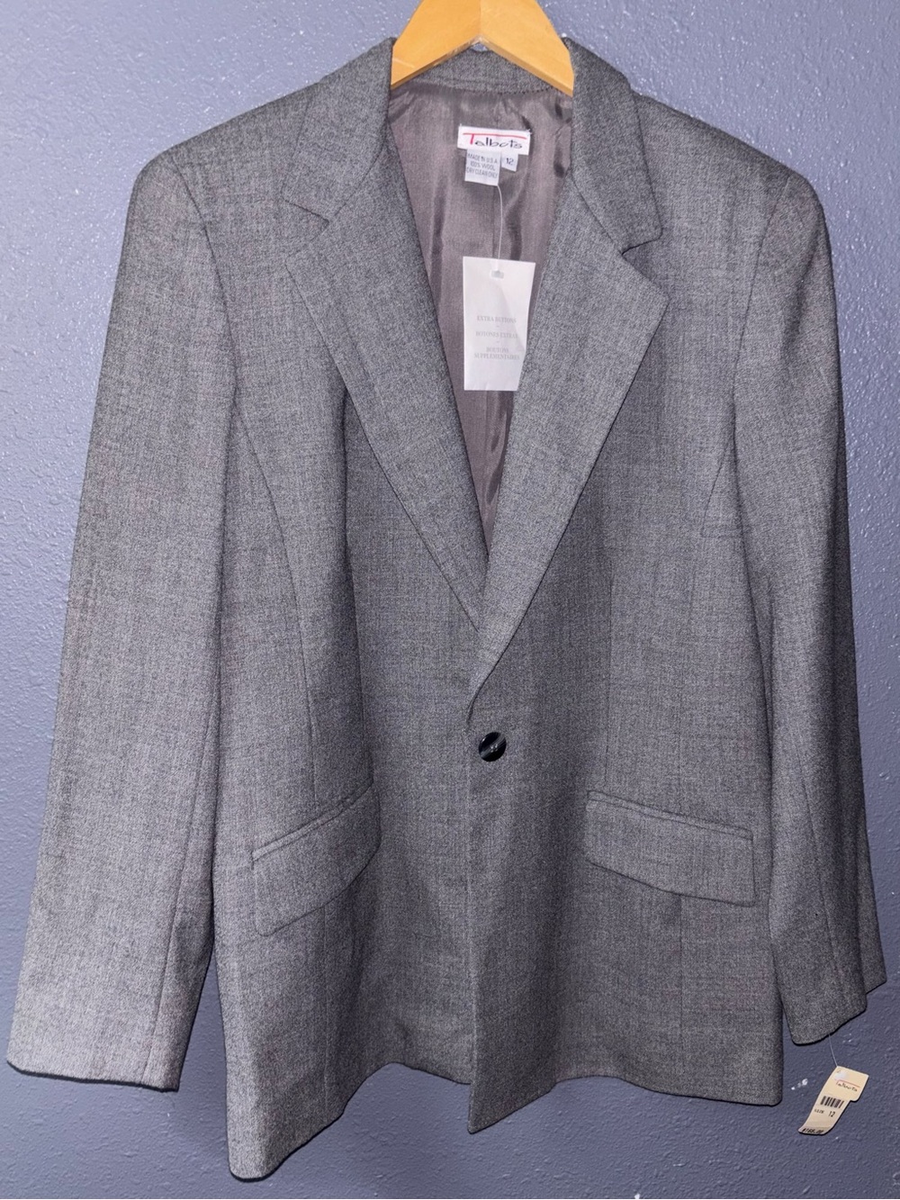 Talbots Vintage with Tags Gray Wool Single-Button Blazer